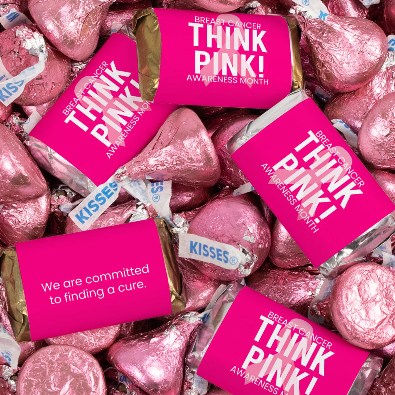 496 Pcs Breast Cancer Awareness Candy Gifts & Favors Wrapped Miniatures and Kisses - Think Pink Ribbon (6.1lb Case)